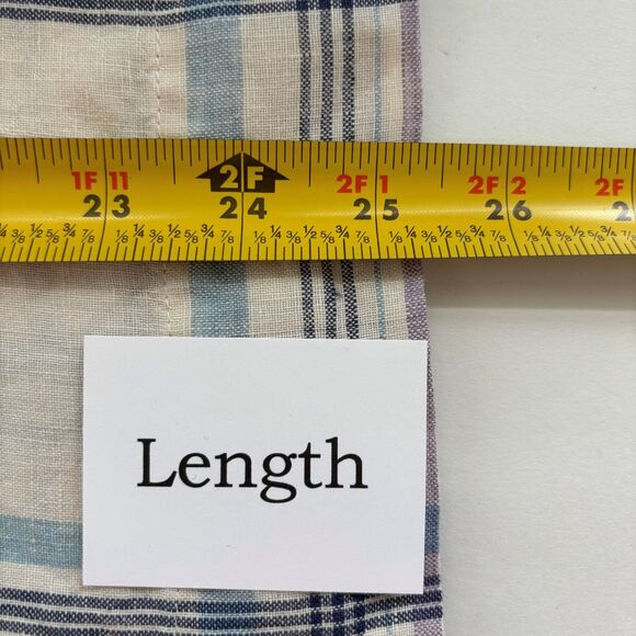 LL Bean Womens Linen Button Up X Large Plaid Short Sleeve Pastel Casual Coastal - Picture 6 of 6